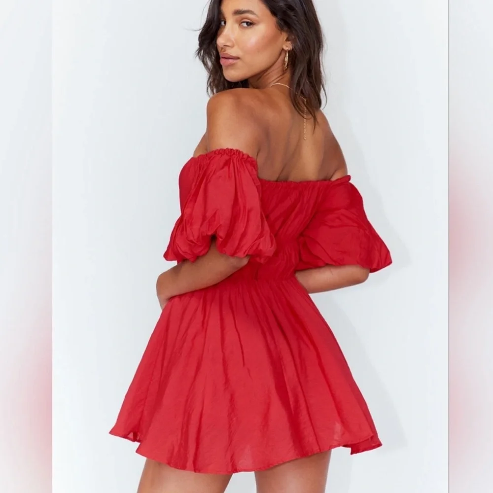 Princess Polly Red Off the Shoulder Babydoll Dress - Picture 2 of 2